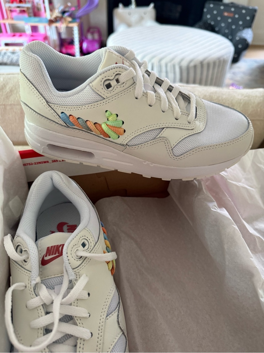 Nike Air Max 1 SE GS 4Y White Multi Color Embroidered FN4782-100 NEW